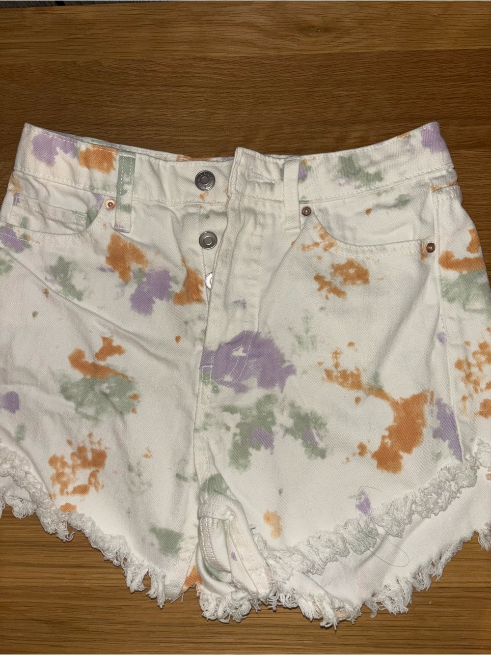 wild fable White Tie-Dye Denim Shorts with Lavender, Orange and Sage Accents
